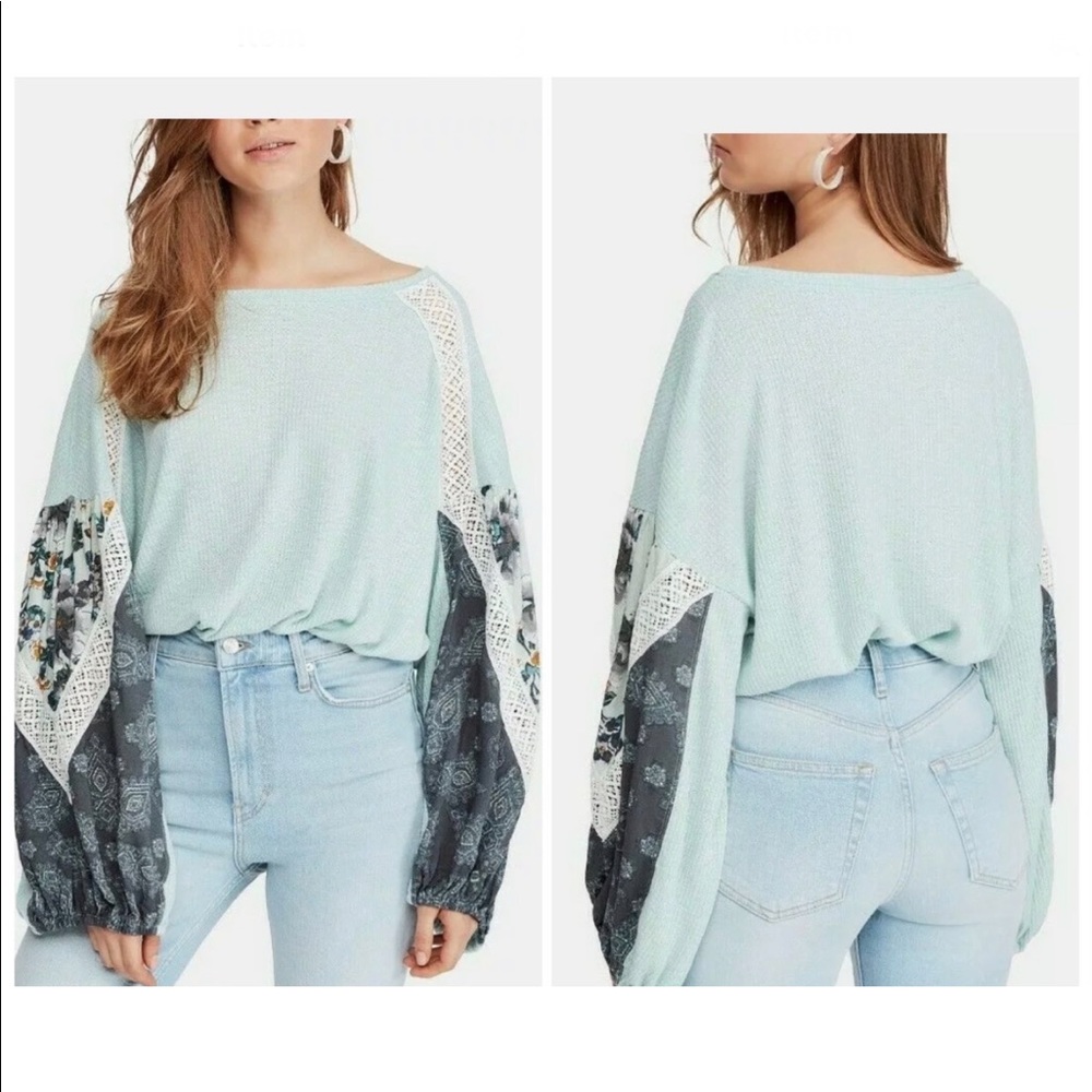 Free People Casual Clash Mint Combo knit top